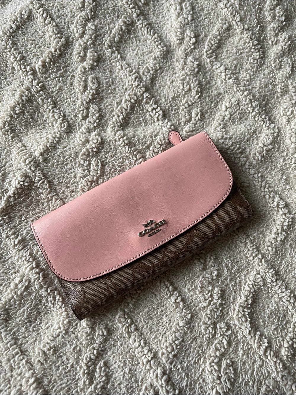 Coach Pink Leather & Brown Signature Continental Wallet
